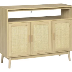 Aparador de cocina San Vicente Homcom 3 puertas estilo cannage natural 97x120x40 cm