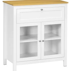 Aparador de cocina Solta Homcom 2 puertas + 1 cajón blanco/natural 90x80x40 cm