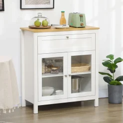 Aparador de cocina Solta Homcom 2 puertas + 1 cajón blanco/natural 90x80x40 cm