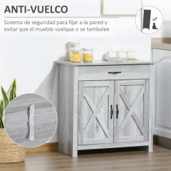 Aparador de cocina Tomas Homcom 1 cajón + 2 puertas gris 80x80x39,7 cm