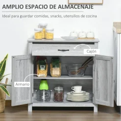 Aparador de cocina Tomas Homcom 1 cajón + 2 puertas gris 80x80x39,7 cm