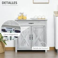 Aparador de cocina Tomas Homcom 1 cajón + 2 puertas gris 80x80x39,7 cm