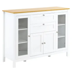 Aparador de cocina Vis Homcom 2 cajones + 2 puertas blanco/natural 90x120x40 cm