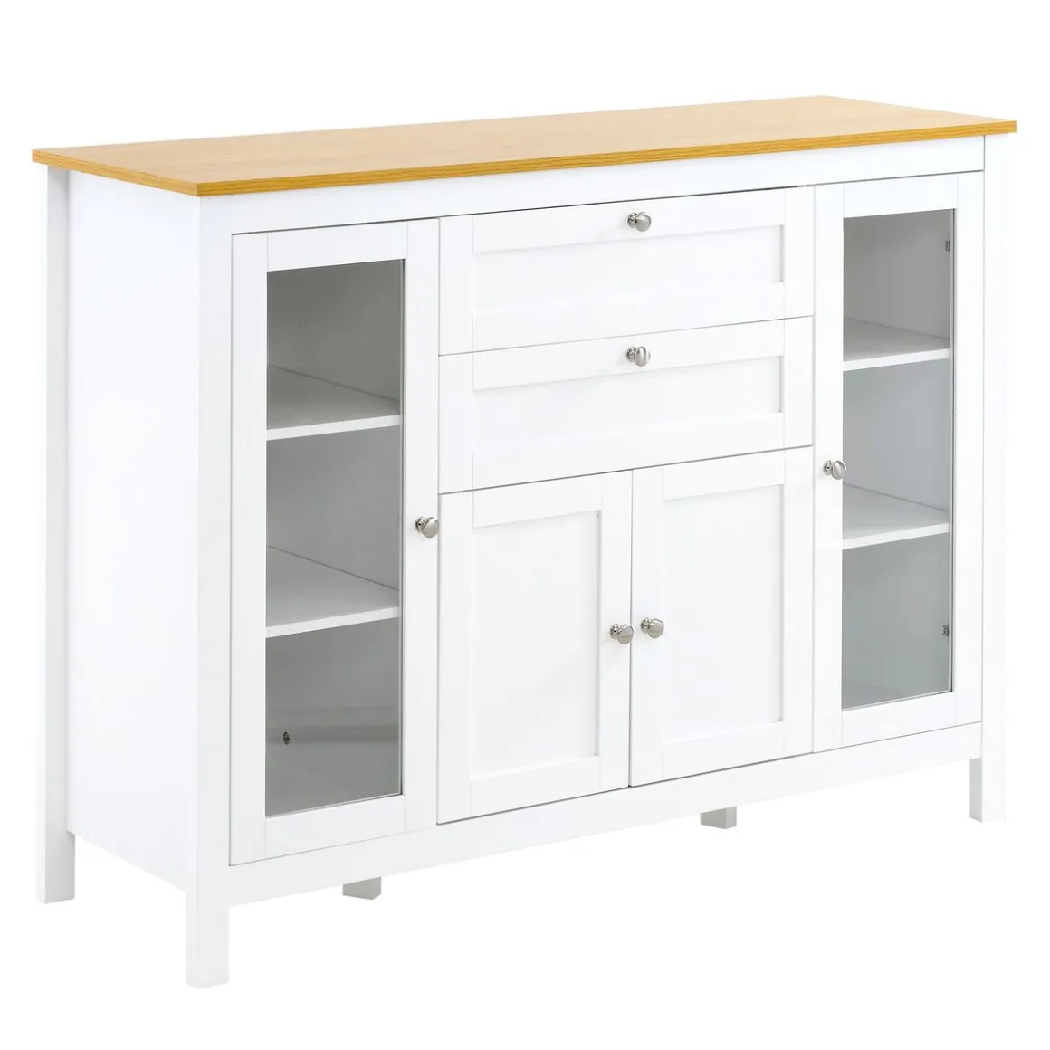 Aparador de cocina Vis Homcom 2 cajones + 2 puertas blanco/natural 90x120x40 cm