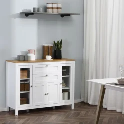 Aparador de cocina Vis Homcom 2 cajones + 2 puertas blanco/natural 90x120x40 cm