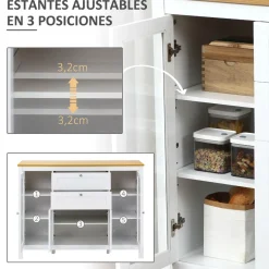 Aparador de cocina Vis Homcom 2 cajones + 2 puertas blanco/natural 90x120x40 cm