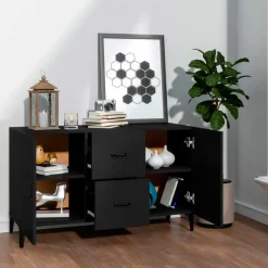 Aparador de ingeniería 2 armarios 2 cajones negro 60x100x36 cm