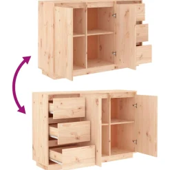 Aparador de madera 2 puertas 3 cajones natural 75x111x34 cm
