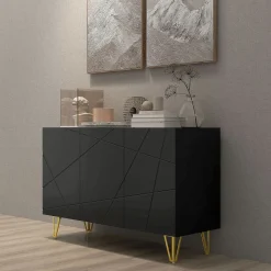 Aparador Desiré Homcom 3 puertas negro/dorado 75x120x40 cm