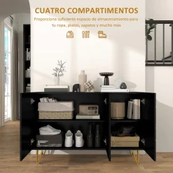 Aparador Desiré Homcom 3 puertas negro/dorado 75x120x40 cm