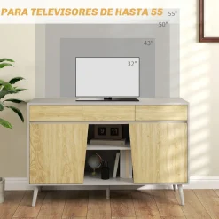 Aparador Dilhia Homcom 2 puertas con 3 cajones y 2 compartimentos blanco/natural 77x120x39 cm