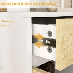 Aparador Dilhia Homcom 2 puertas con 3 cajones y 2 compartimentos blanco/natural 77x120x39 cm