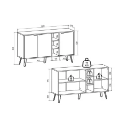 Aparador Dorel 3 puertas natural/negro 83x140x83 cm