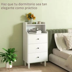 Aparador Elenia Homcom 3 cajones blanco 95x47x29 cm