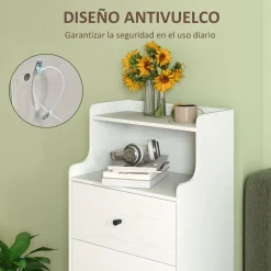 Aparador Elenia Homcom 3 cajones blanco 95x47x29 cm