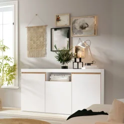 Aparador Elis 3 puertas + compartimento blanco mate/natural 80,5x140,1x39,6 cm