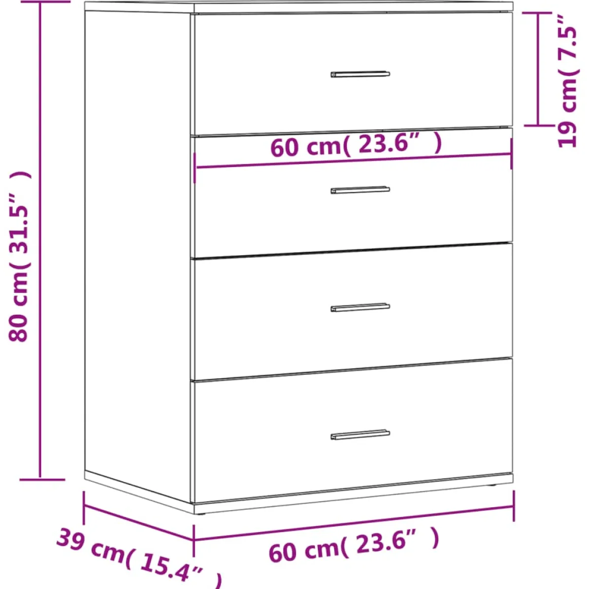Aparador Eliss 4 cajones 80x60x39 cm