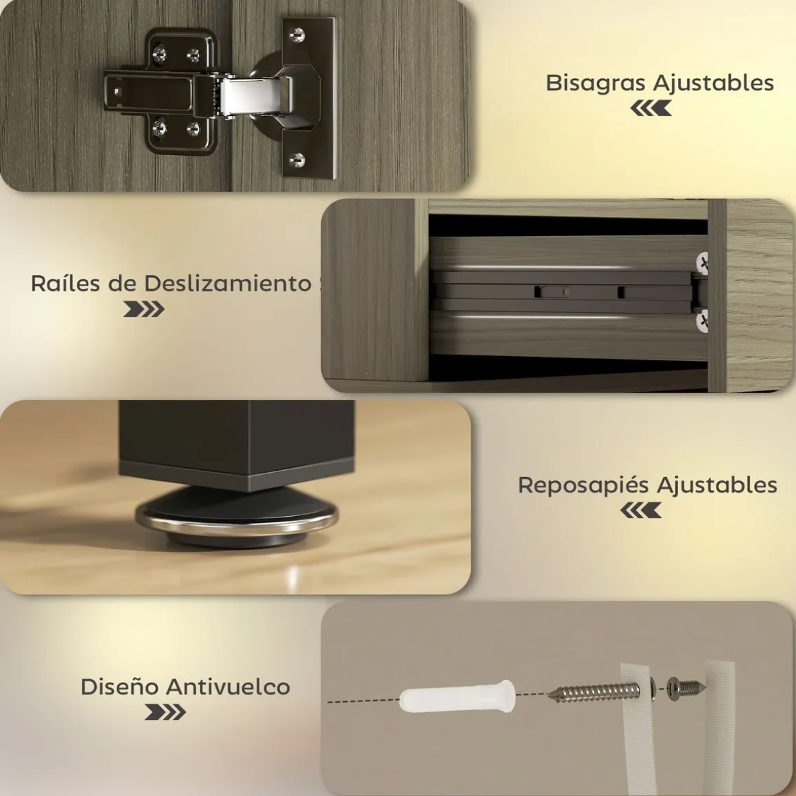 Aparador Finlandia Homcom 1 puerta + 3 estantes marrón 121x60x34 cm