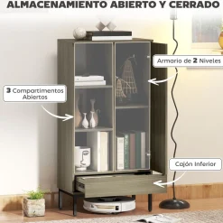Aparador Finlandia Homcom 1 puerta + 3 estantes marrón 121x60x34 cm