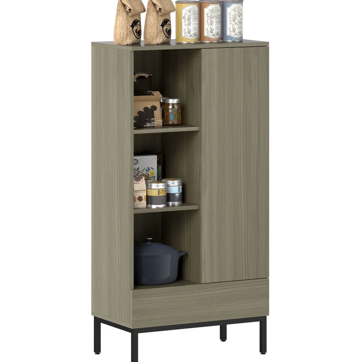 Aparador Finlandia Homcom 1 puerta + 3 estantes marrón 121x60x34 cm