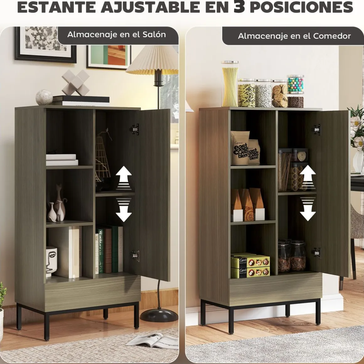 Aparador Finlandia Homcom 1 puerta + 3 estantes marrón 121x60x34 cm
