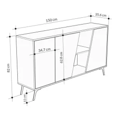 Aparador Fiona 2 puertas + 5 compartimentos roble/blanco 82x150x35,6 cm