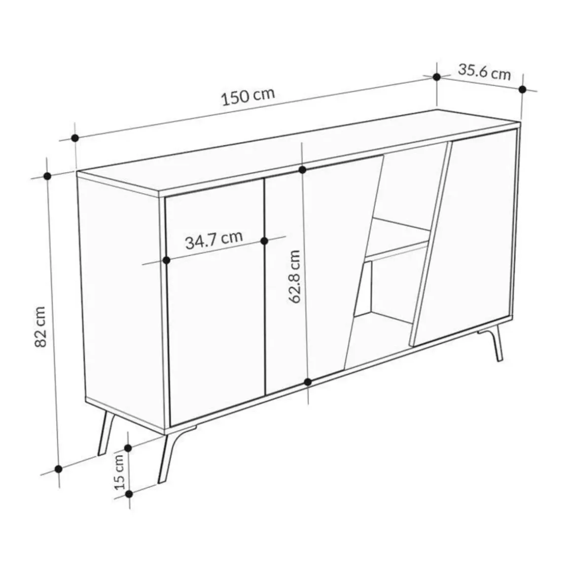 Aparador Fiona 2 puertas + 5 compartimentos roble/blanco 82x150x35,6 cm