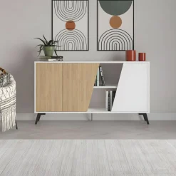 Aparador Fiona 2 puertas + 5 compartimentos roble/blanco 82x150x35,6 cm