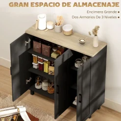 Aparador Galatea Homcom 3 puertas + estantes ajustables 90x90x30 cm