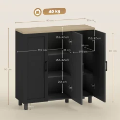Aparador Galatea Homcom 3 puertas + estantes ajustables 90x90x30 cm
