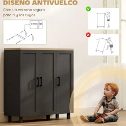Aparador Galatea Homcom 3 puertas + estantes ajustables 90x90x30 cm