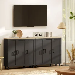 Aparador Galatea Homcom 3 puertas + estantes ajustables 90x90x30 cm