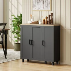 Aparador Galatea Homcom 3 puertas + estantes ajustables 90x90x30 cm