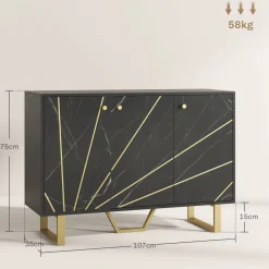 Aparador Gatsby Homcom 2 armarios + estantes ajustables negro/dorado 75x107x35 cm