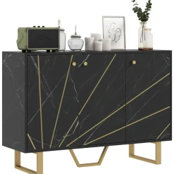 Aparador Gatsby Homcom 2 armarios + estantes ajustables negro/dorado 75x107x35 cm