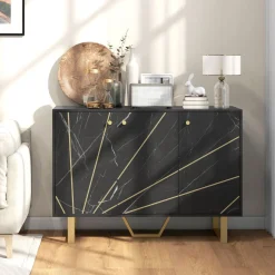 Aparador Gatsby Homcom 2 armarios + estantes ajustables negro/dorado 75x107x35 cm