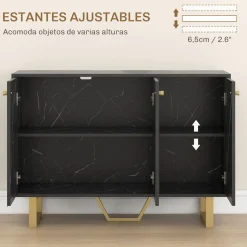 Aparador Gatsby Homcom 2 armarios + estantes ajustables negro/dorado 75x107x35 cm