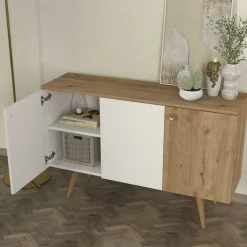 Aparador Geo 3 puertas blanco/natural 75x120x45 cm