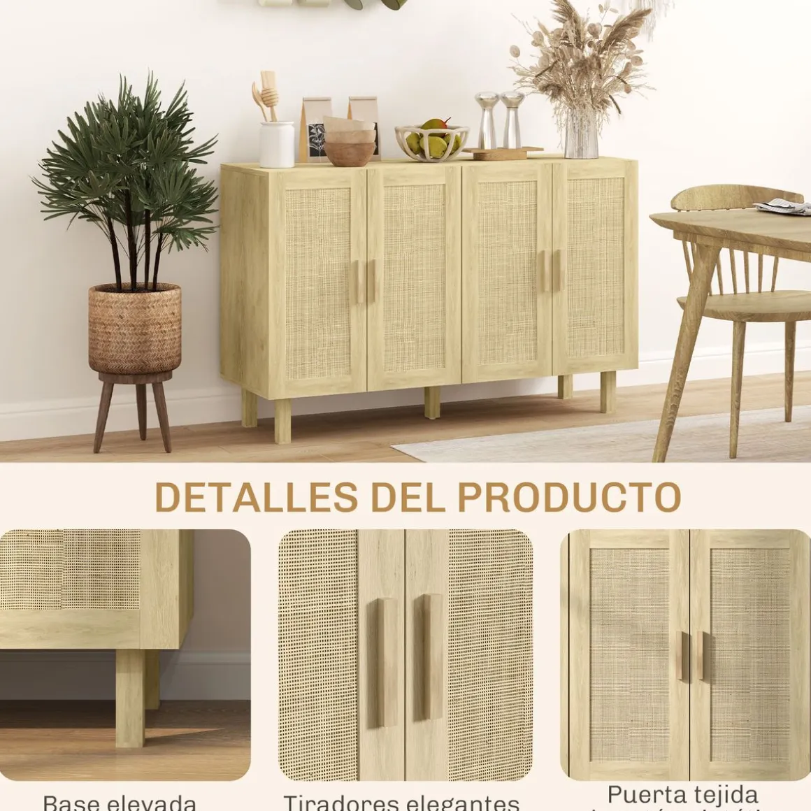Aparador Haru Homcom 4 puertas natural 76x120x39,5 cm