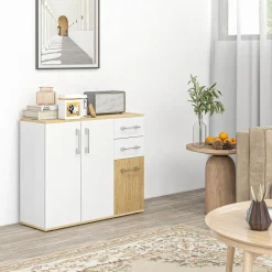 Aparador Herminia Homcom 2 cajones + 2 armarios blanco/natural 75,5x90x30 cm