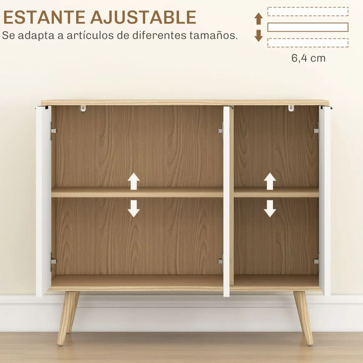 Aparador Hogar Homcom 3 puertas blanco/natural 77,4x91,5x35 cm