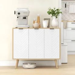 Aparador Hogar Homcom 3 puertas blanco/natural 77,4x91,5x35 cm