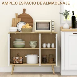 Aparador Hogar Homcom 3 puertas blanco/natural 77,4x91,5x35 cm
