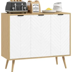 Aparador Hogar Homcom 3 puertas blanco/natural 77,4x91,5x35 cm