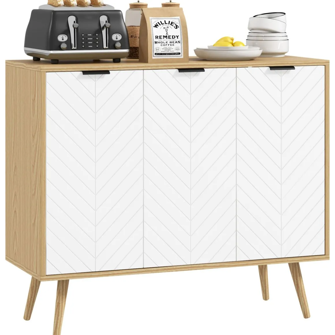 Aparador Hogar Homcom 3 puertas blanco/natural 77,4x91,5x35 cm