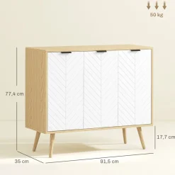 Aparador Hogar Homcom 3 puertas blanco/natural 77,4x91,5x35 cm