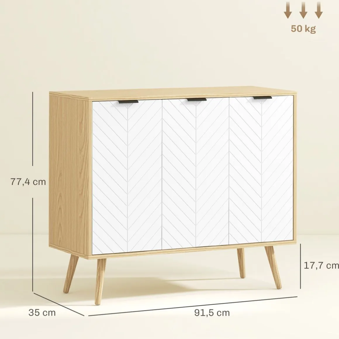 Aparador Hogar Homcom 3 puertas blanco/natural 77,4x91,5x35 cm