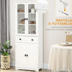 Aparador Hojar Homcom 2 armarios + cajón blanco 160x60x30 cm