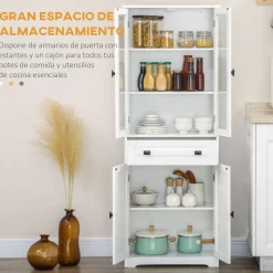 Aparador Hojar Homcom 2 armarios + cajón blanco 160x60x30 cm