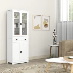 Aparador Hojar Homcom 2 armarios + cajón blanco 160x60x30 cm